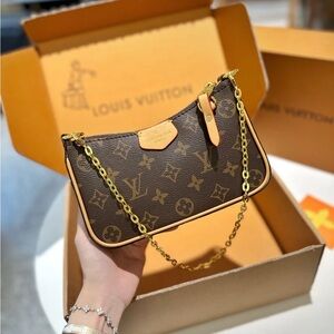 Louis Vuitton Monogram Mini Pochette in Brown with Gold Chain